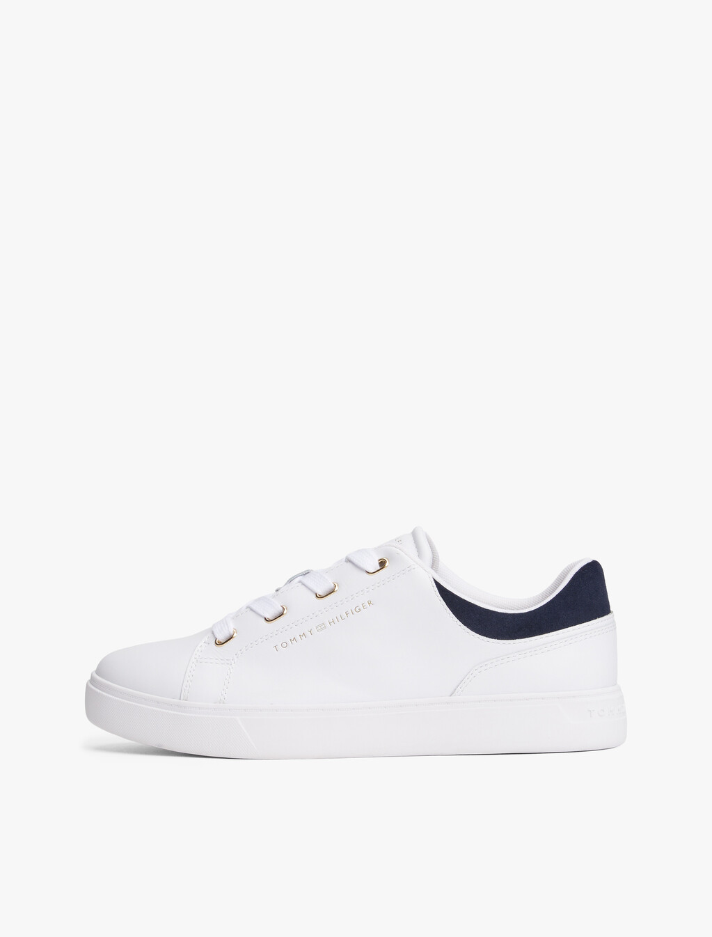 Leather Cupsole Trainers, White / Space Blue, hi-res
