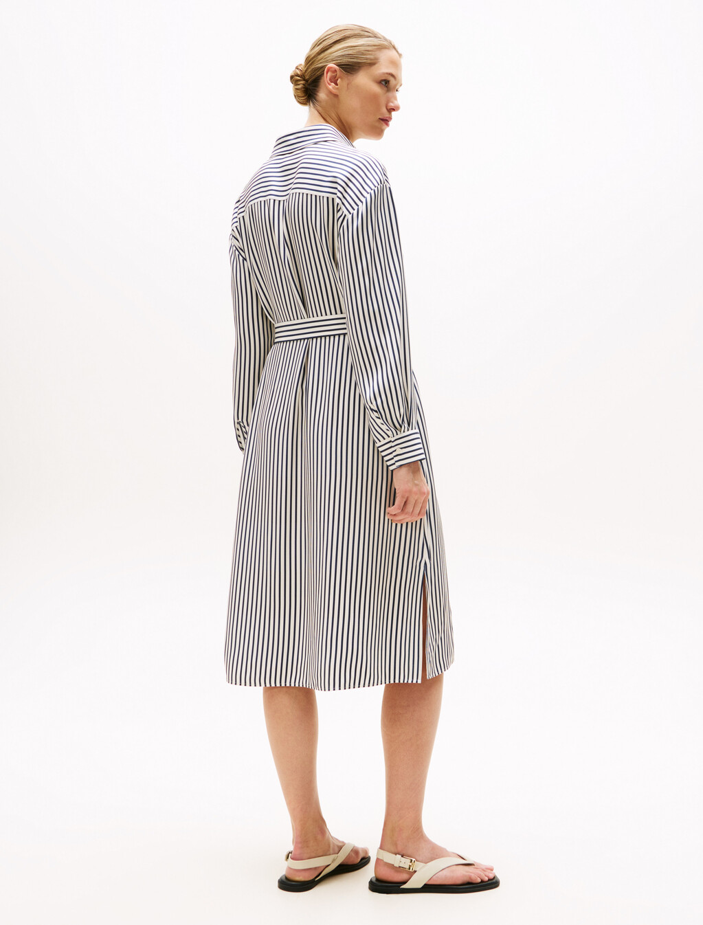 Asia Fit Twill Midi Shirt Dress, Textured Stp/ Dark Night Navy, hi-res