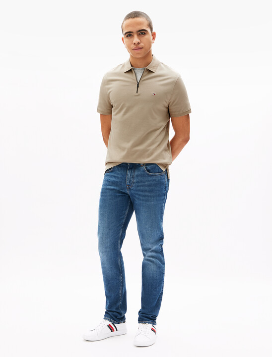 Mercerized Pique Zip Up Polo, Sandalwood Mercerized Pique Zip Up Polo