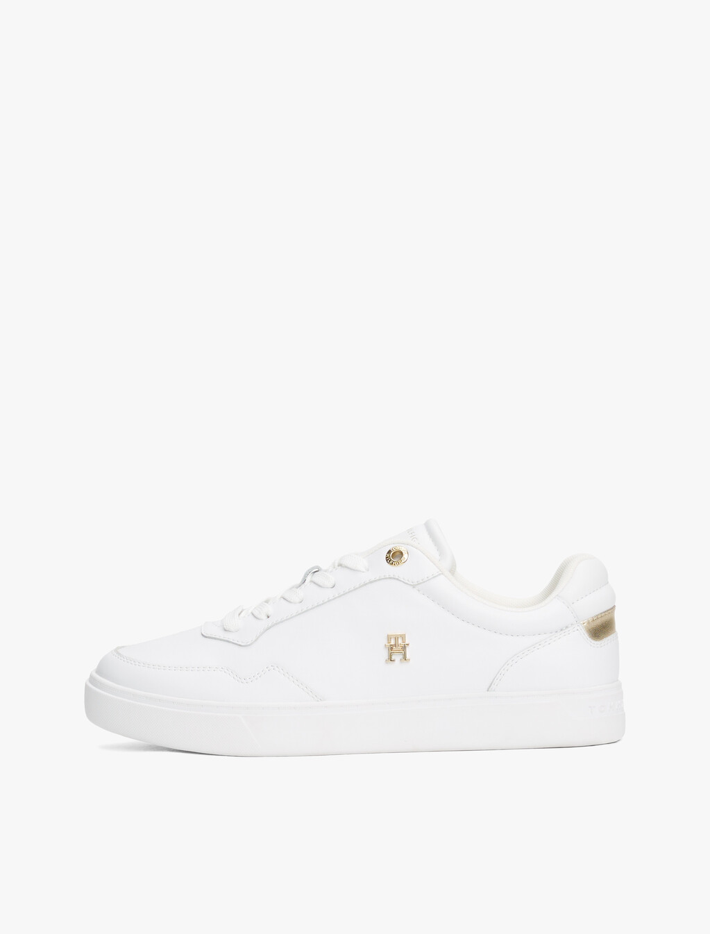 Leather TH Monogram Plaque Court Trainers, White/Gold, hi-res