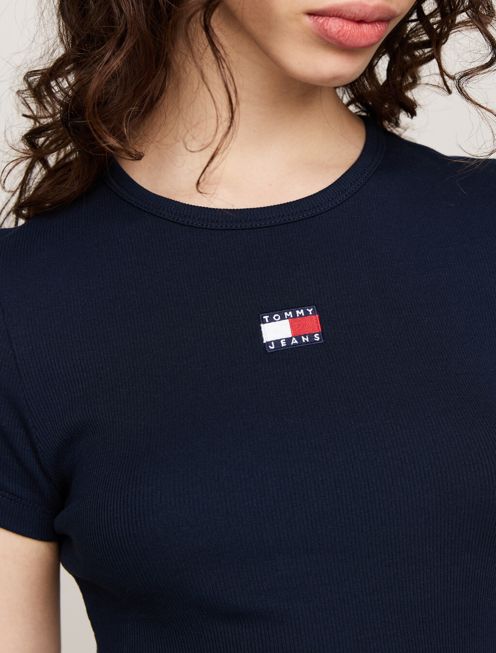 Slim Badge Ribbed T-Shirt, Dark Night Navy, hi-res