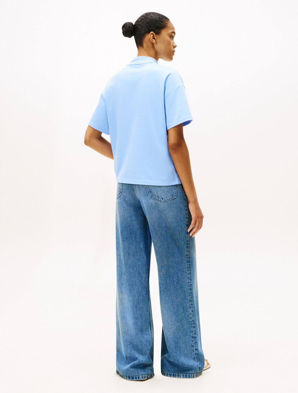 Stamp Print Relaxed Mock Neck T-Shirt, Vessel Blue, hi-res