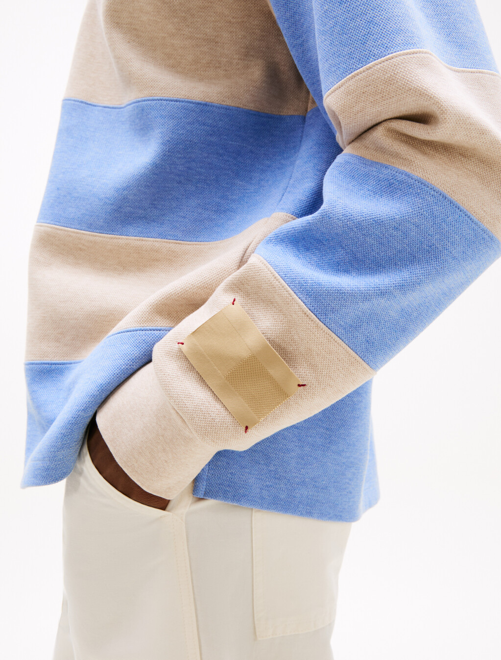 Interlock Stripe Rugby Shirt, Sandalwood Hthr/Cloudy Blue Hthr, hi-res