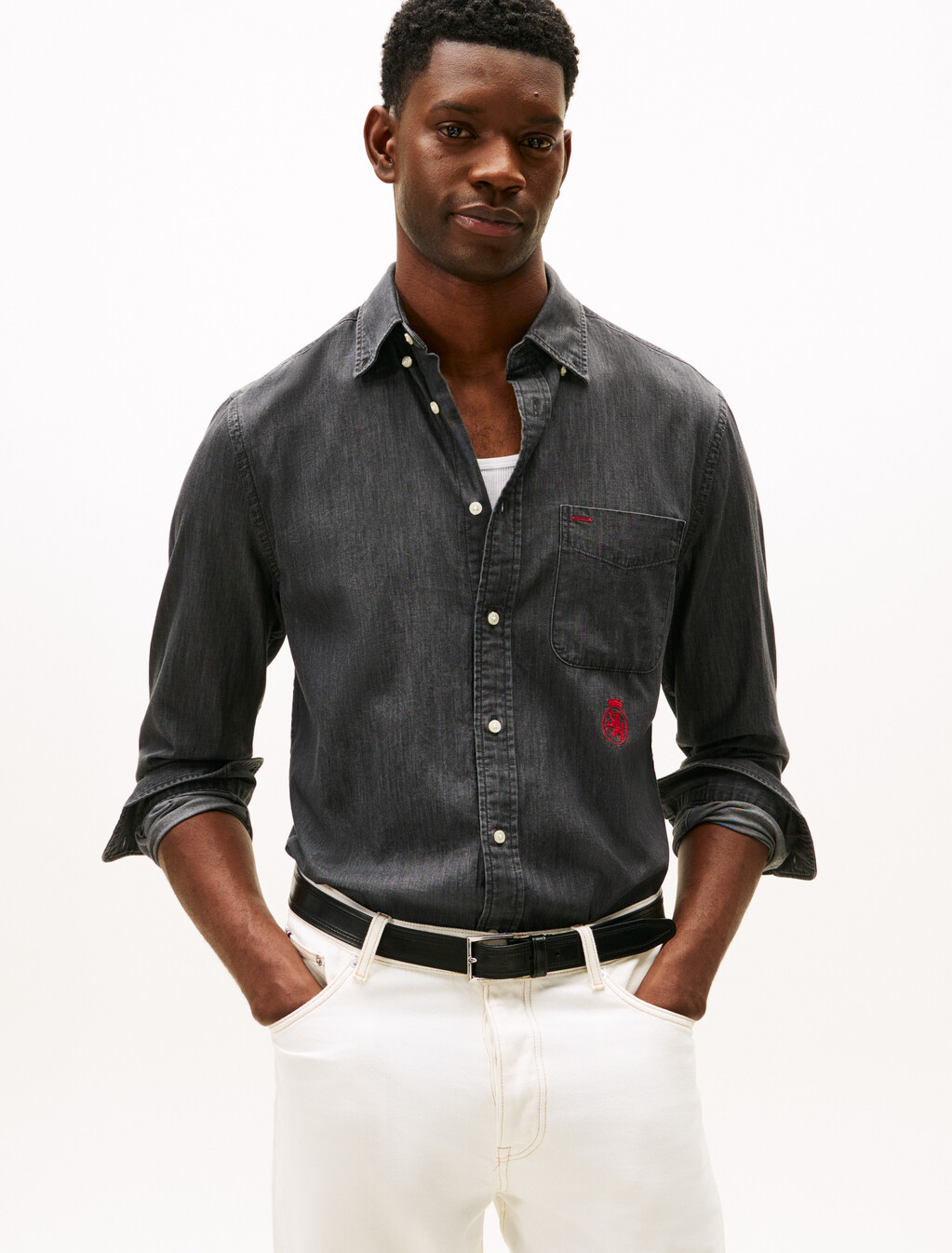 Worker Denim Shirt, Dark Grey Denim, hi-res