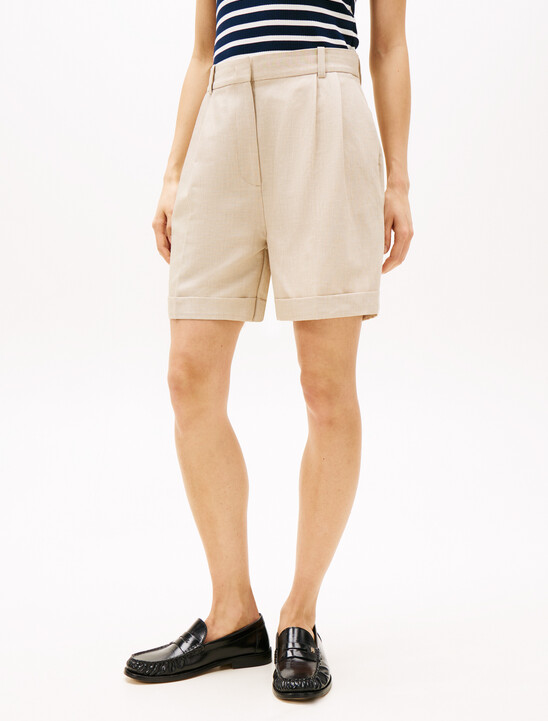 Linen Mix Pleated Shorts