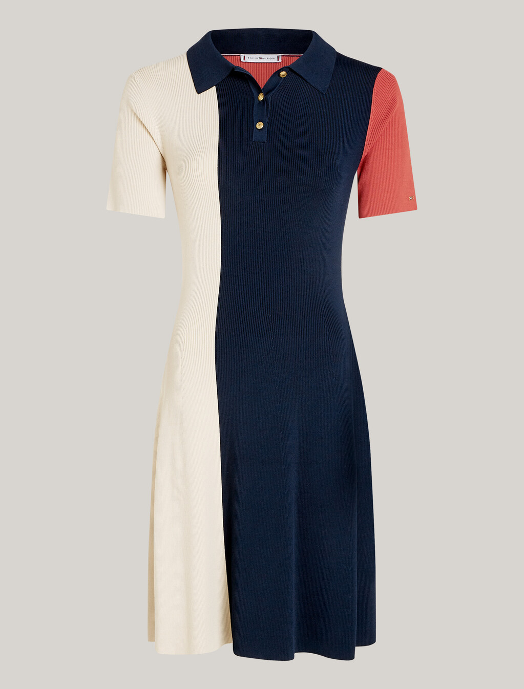 Colour-Blocked Knit Slim Fit Polo Dress, Global Stp/ Color Blocked, hi-res