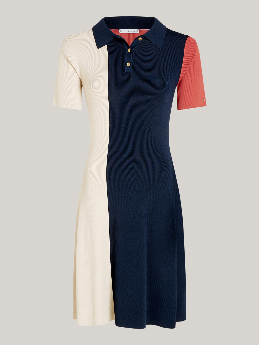 Colour-Blocked Knit Slim Fit Polo Dress, Global Stp/ Color Blocked, hi-res