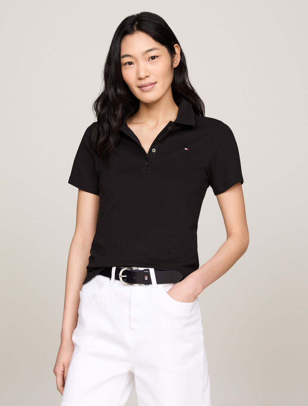 Essential Slim Fit Polo, Black, hi-res