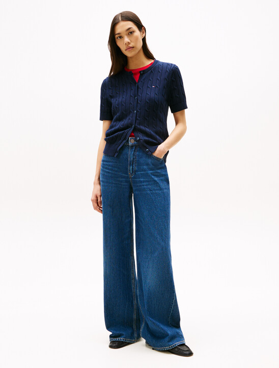 Cable Knit Short Sleeve Cardigan