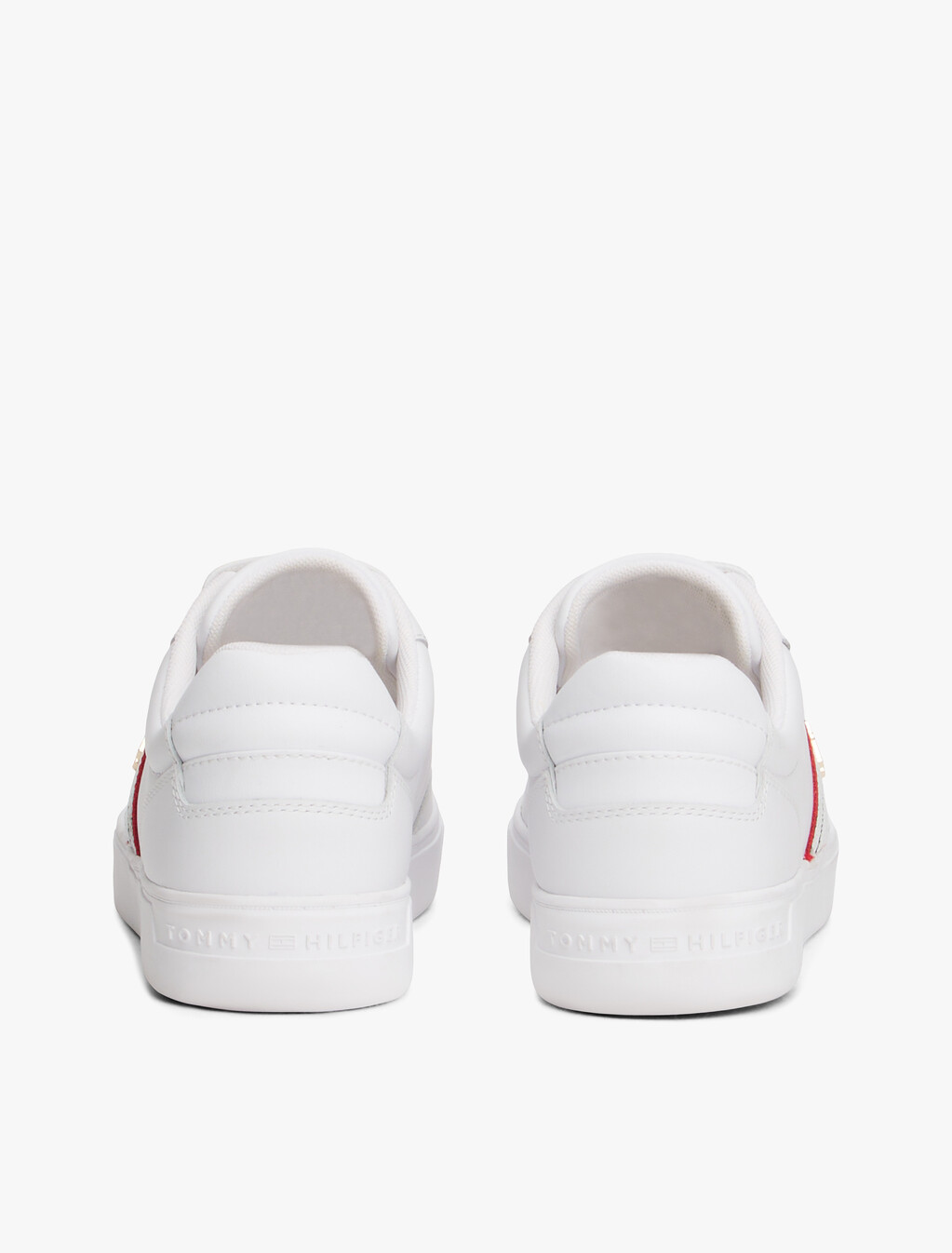 Webbing Stripe Leather Cupsole Trainers, White, hi-res
