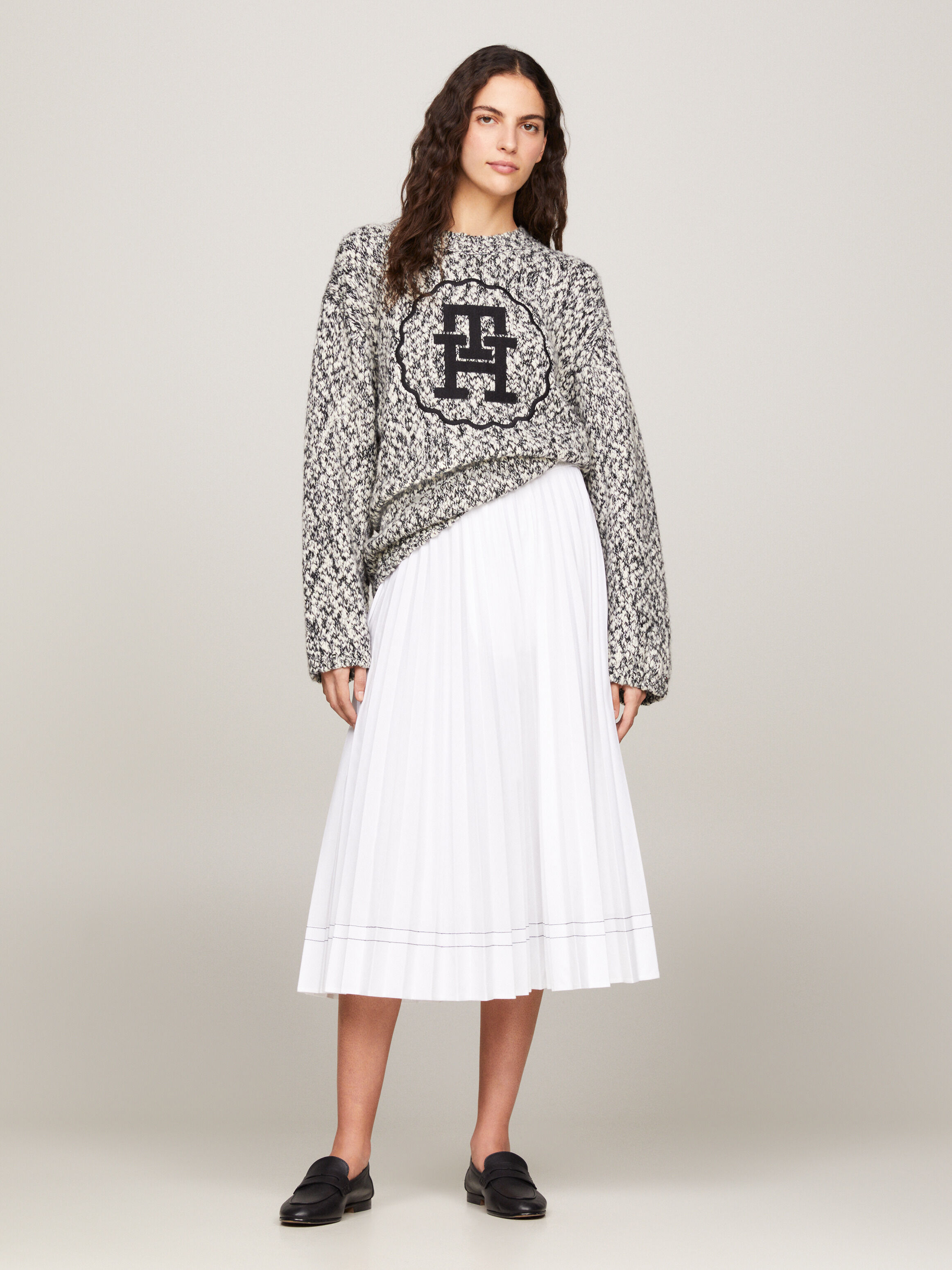 Pleated Flared Midi Skirt