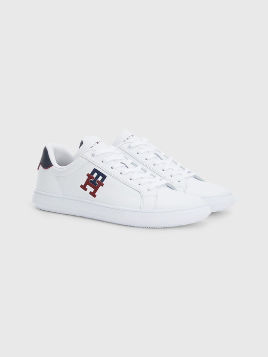 TH MONOGRAM EMBROIDERY LEATHER TRAINERS