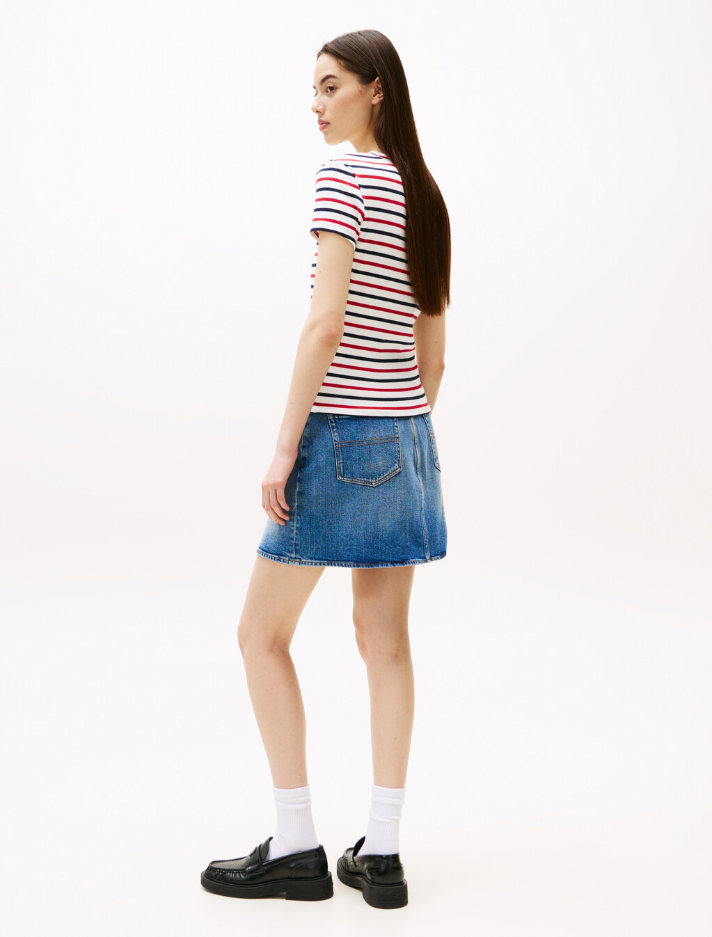 Essential Rib Knit Slim T-Shirt, White / Red / Navy Stripe, hi-res