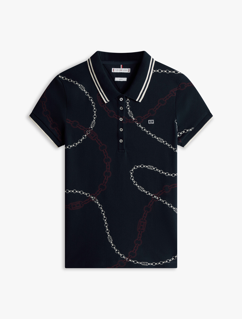 Asia Fit Slim Polo Shirt, Flag Chain Wavy/ Navy, hi-res