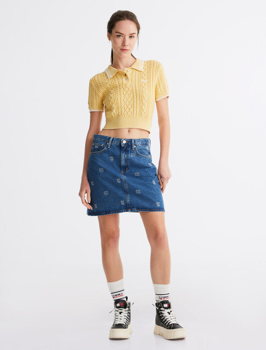 Cable Knit Cropped Polo