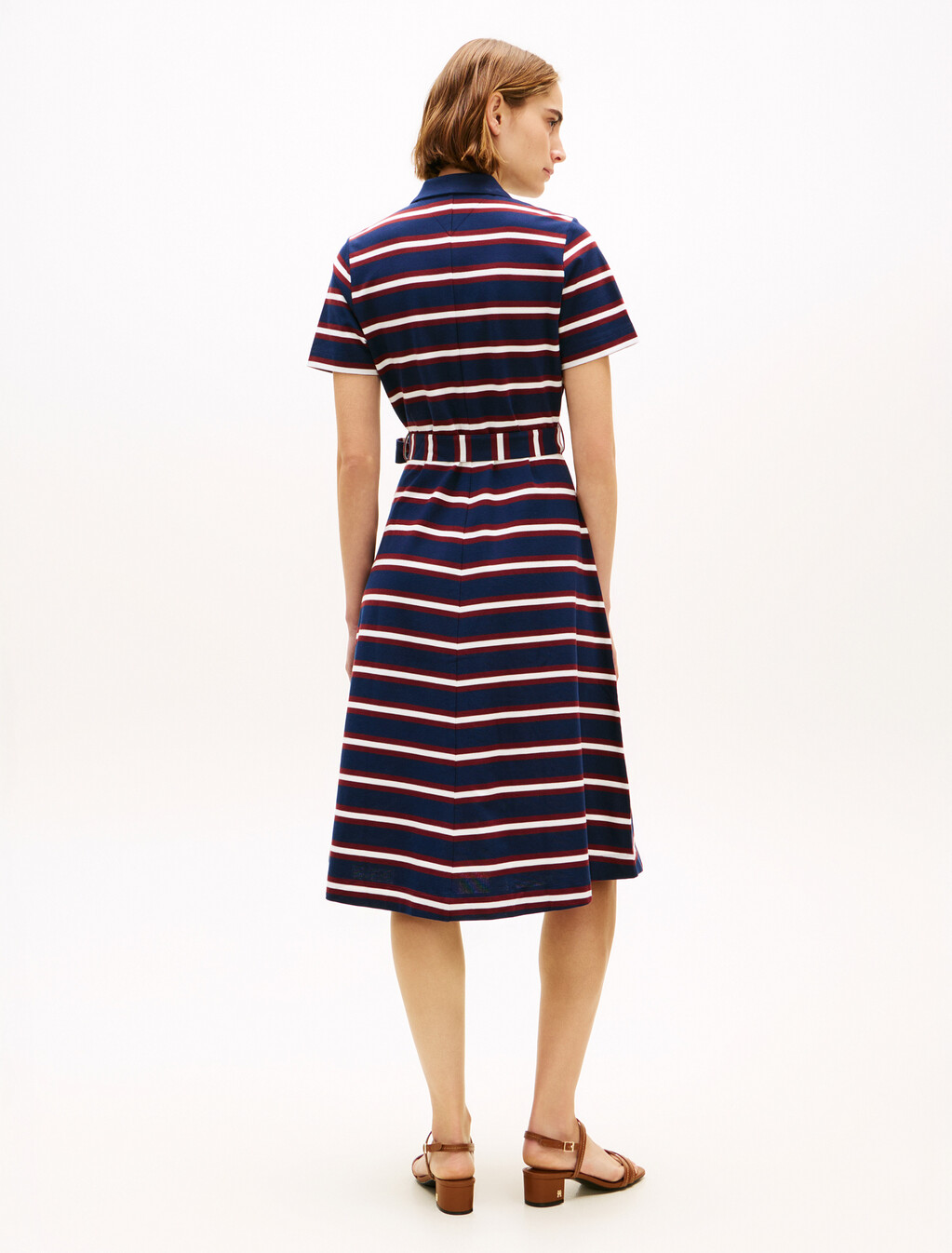 Fit & Flare Midi Polo Dress, Preppy Stripe Dark Night Navy, hi-res