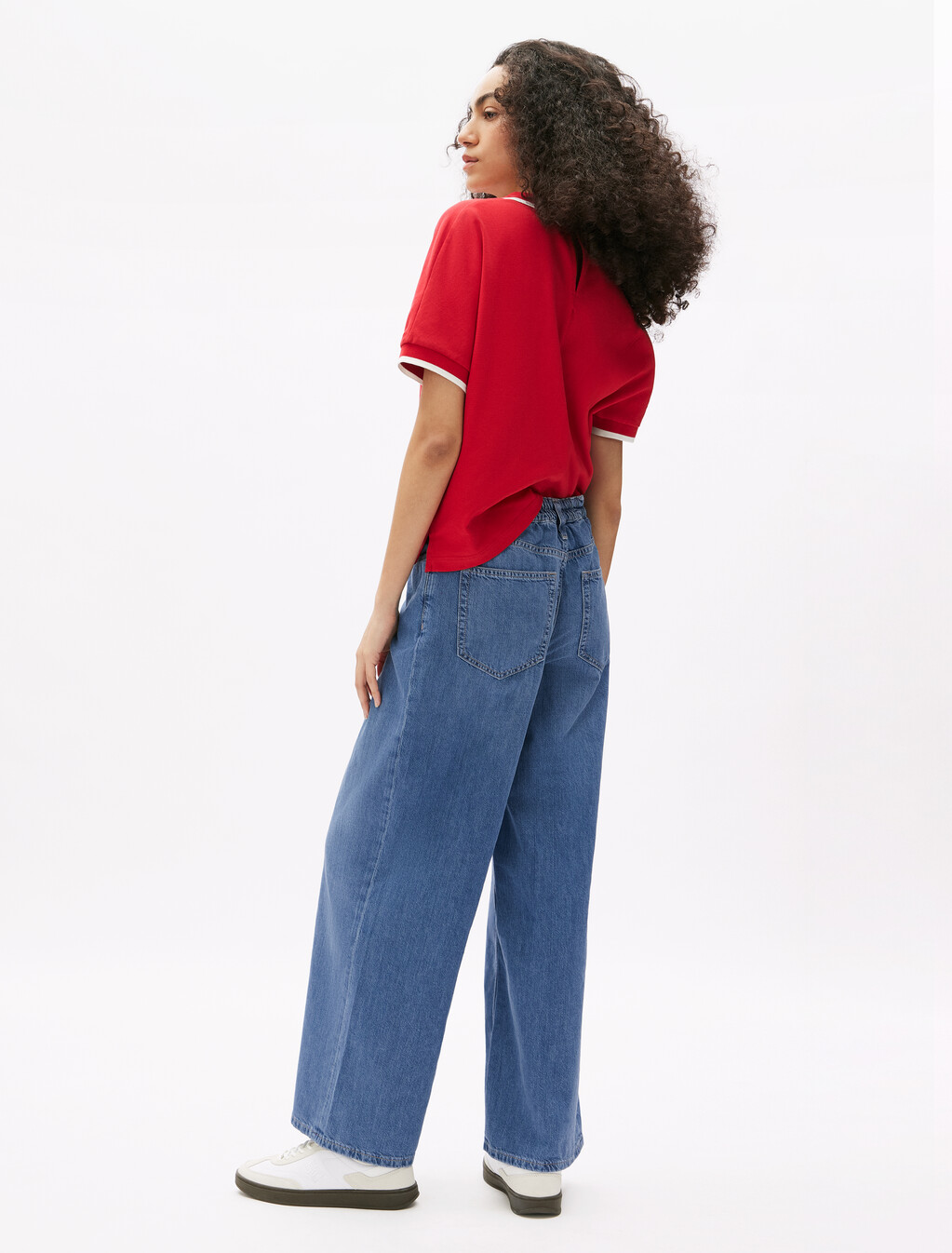 Asia Fit Elastic Waistband Wide Leg Jeans, Uma, hi-res