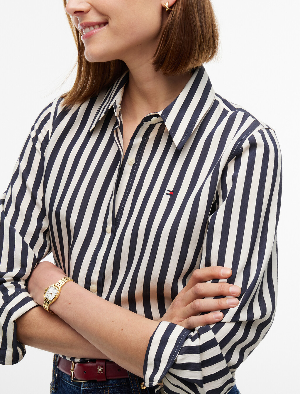 Regular Fit Stripe Shirt, Banker Stp Dark Blue Ecru, hi-res