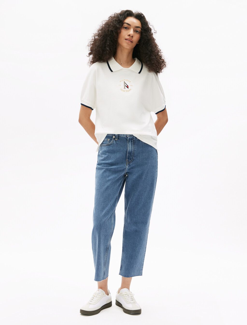 Motion Flag Embroidery Crewneck Polo, Ecru, hi-res
