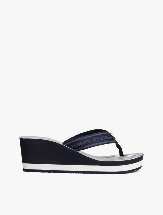 Stripe Logo Webbing Wedge Flip-Flops