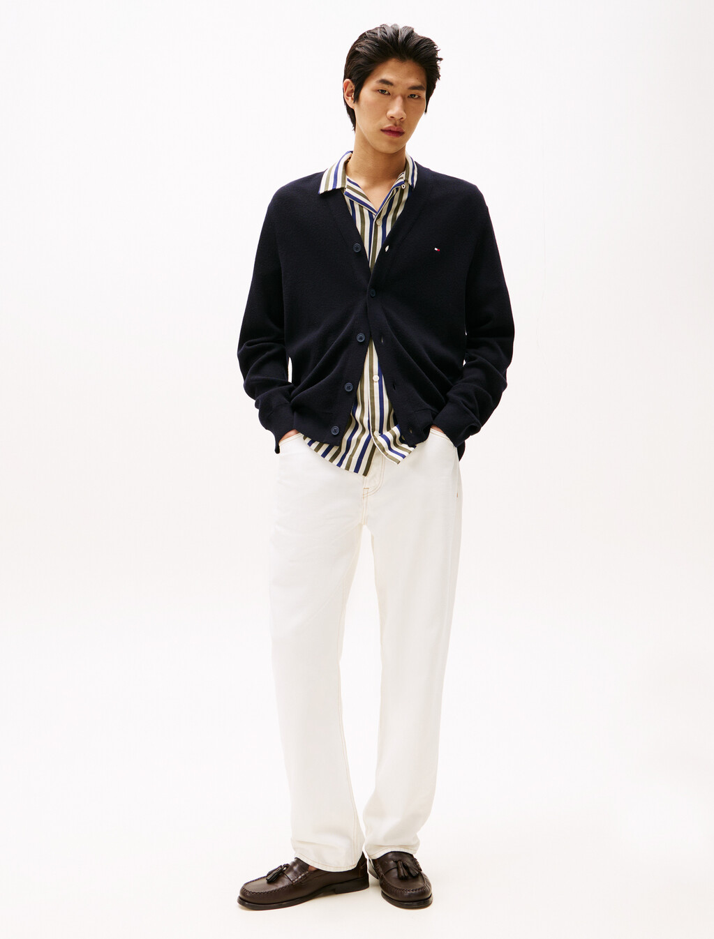 Pique Textured Wool Cardigan, Desert Sky, hi-res
