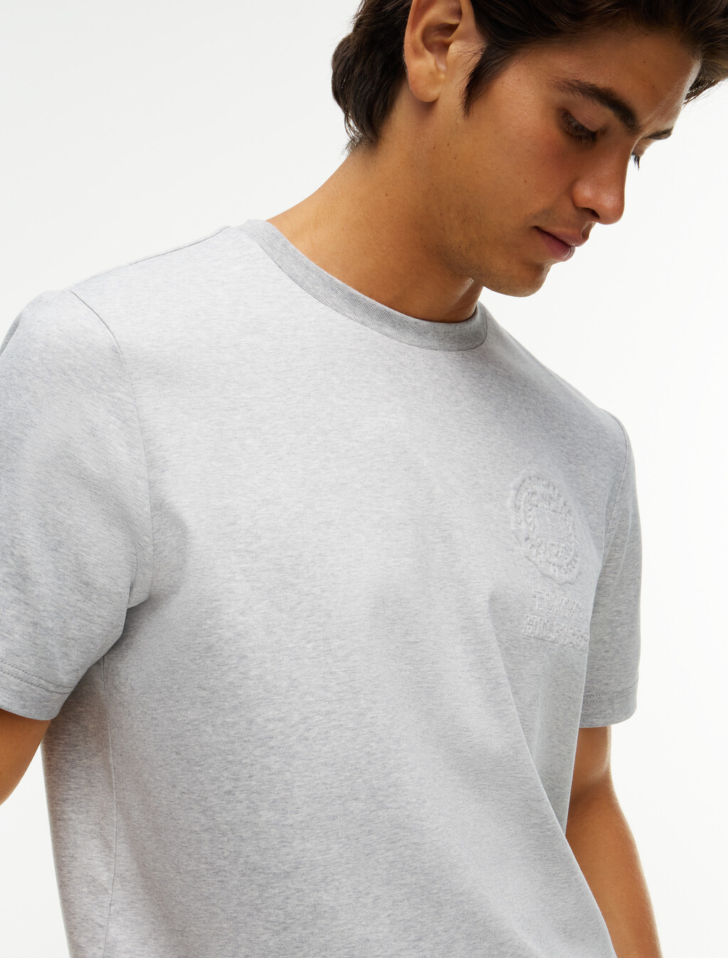 Embossed Logo Interlock Knit T-Shirt, Light Grey Heather, hi-res