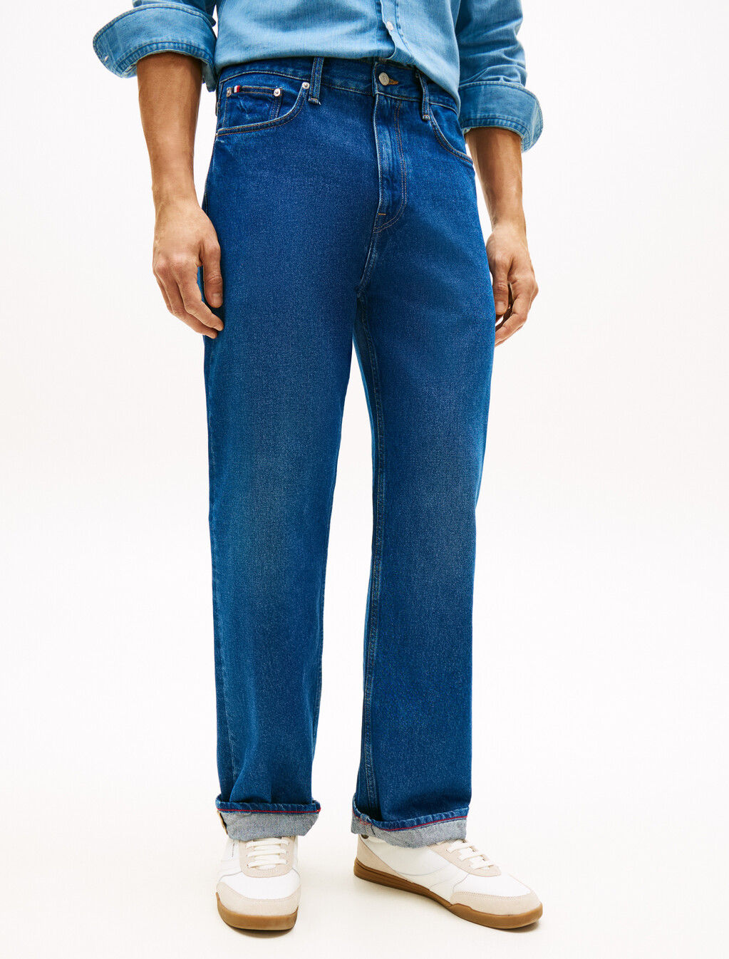 Flag Embroidery Relaxed Straight Leg Jeans, Ike Blue, hi-res