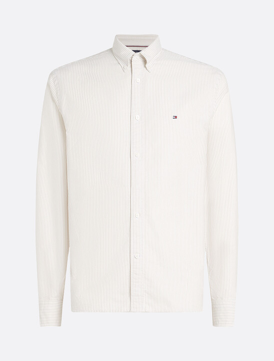 Stripe Organic Cotton Oxford Shirt, Sandalwood/ White Stripe Organic Cotton Oxford Shirt
