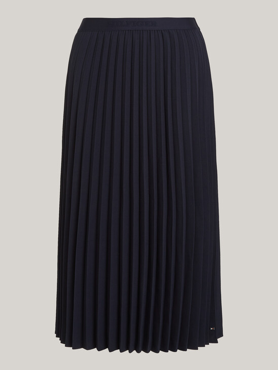 Logo Waistband Pleated Midi Skirt