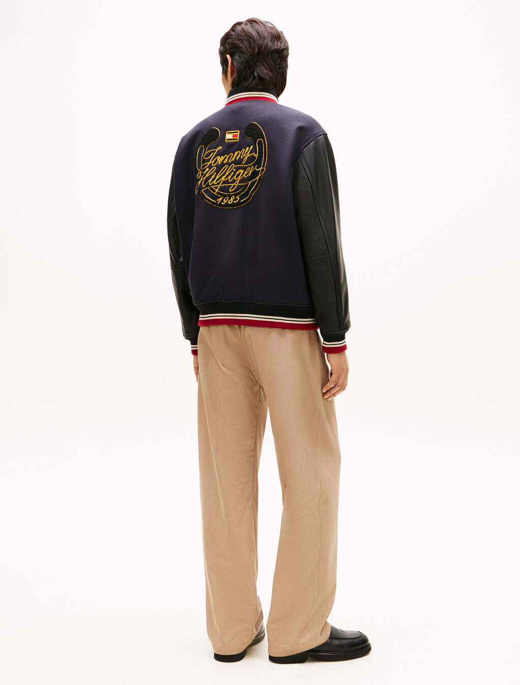 Wool Blend Leather Varsity Jacket, Desert Sky, hi-res