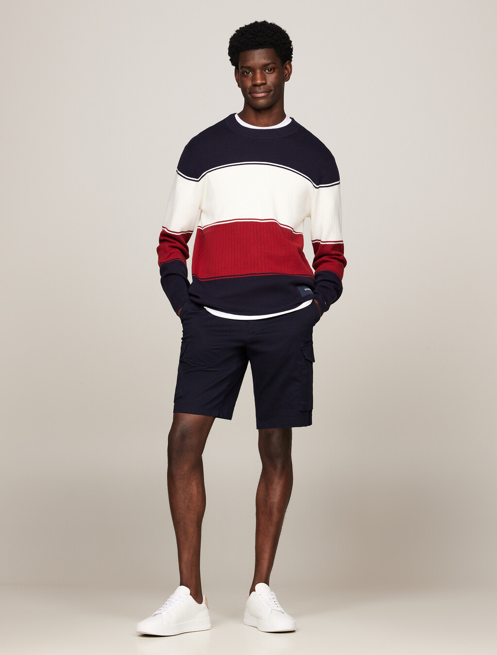 Colour-Blocked Mixed Knit Relaxed Jumper, Desert Sky Multi, hi-res