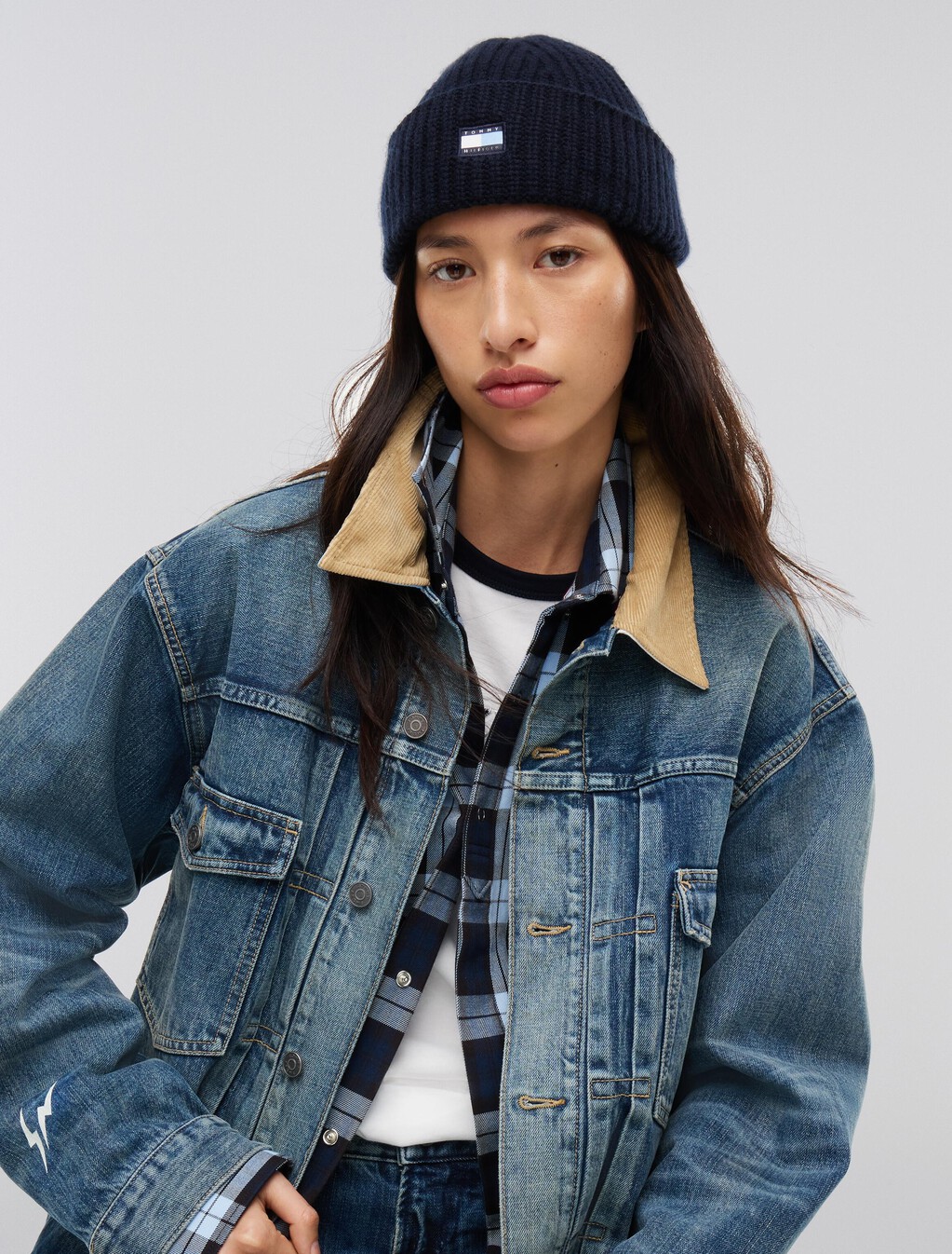 Tonal Flag Pure Wool Beanie, Navy Blue, hi-res