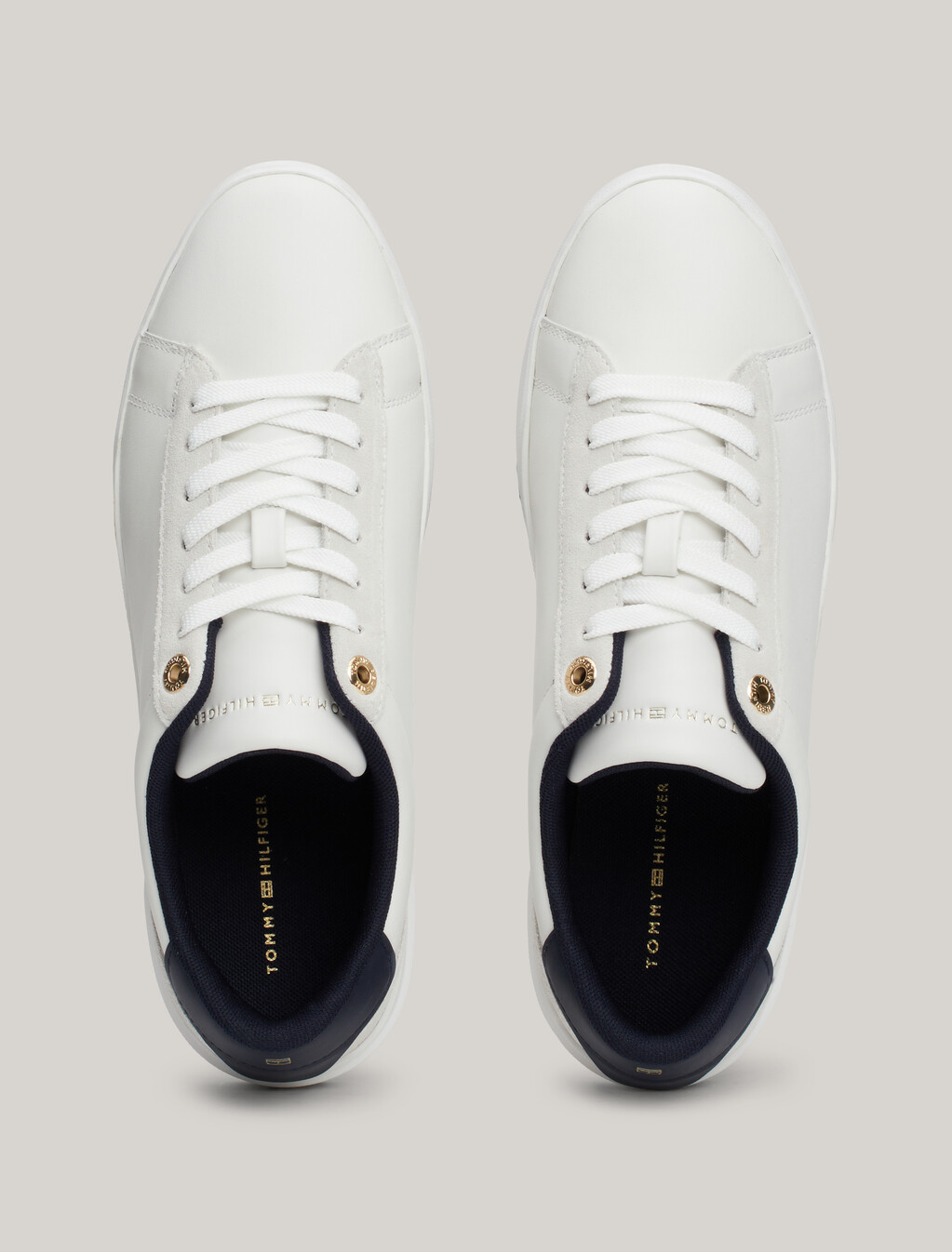 Metal Hardware Leather Court Trainers, Ecru, hi-res