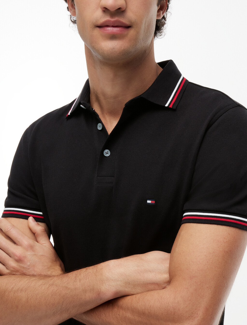 Tipped Slim Polo, Black, hi-res