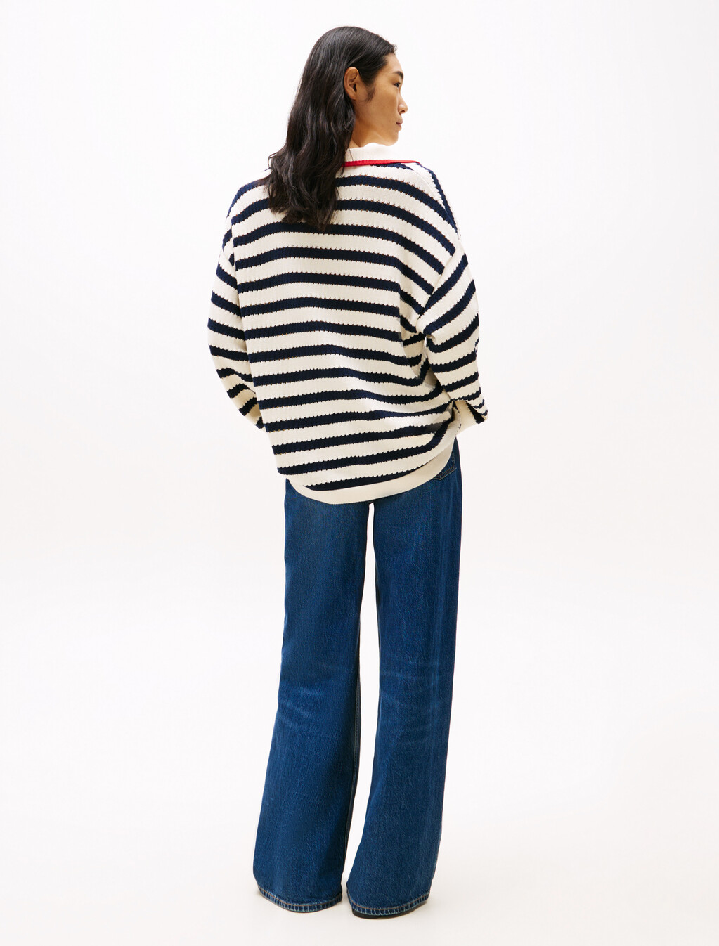 Pointelle Stripe Relaxed Jumper, Dark Night Navy Stripe, hi-res
