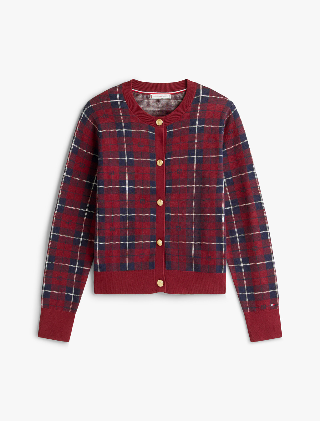 Tartan Flag Jacquard Crewneck Cardigan, Flag Tartan, hi-res
