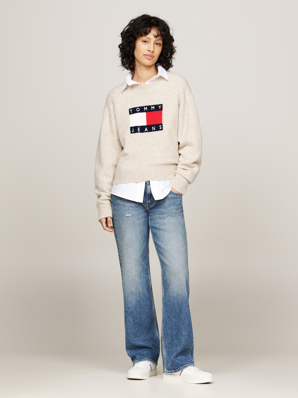 Mélange Relaxed Jumper with Wool, Ancient White Melange, hi-res