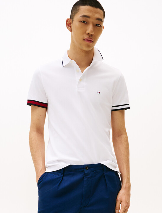 Slim Fit Signature Cuff Polo Shirt, White Slim Fit Signature Cuff Polo Shirt