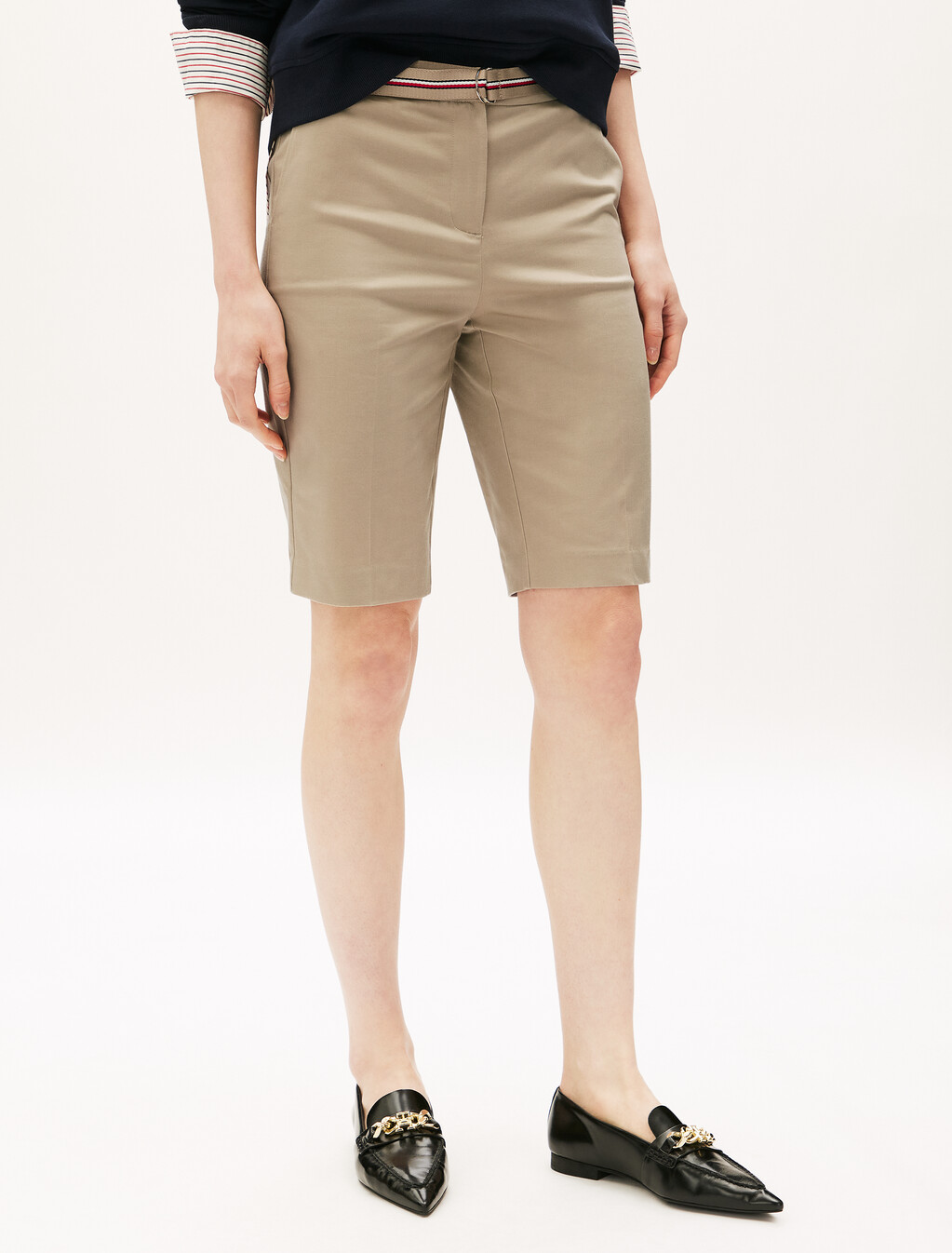 Linen Mix Belted Shorts, Beige, hi-res