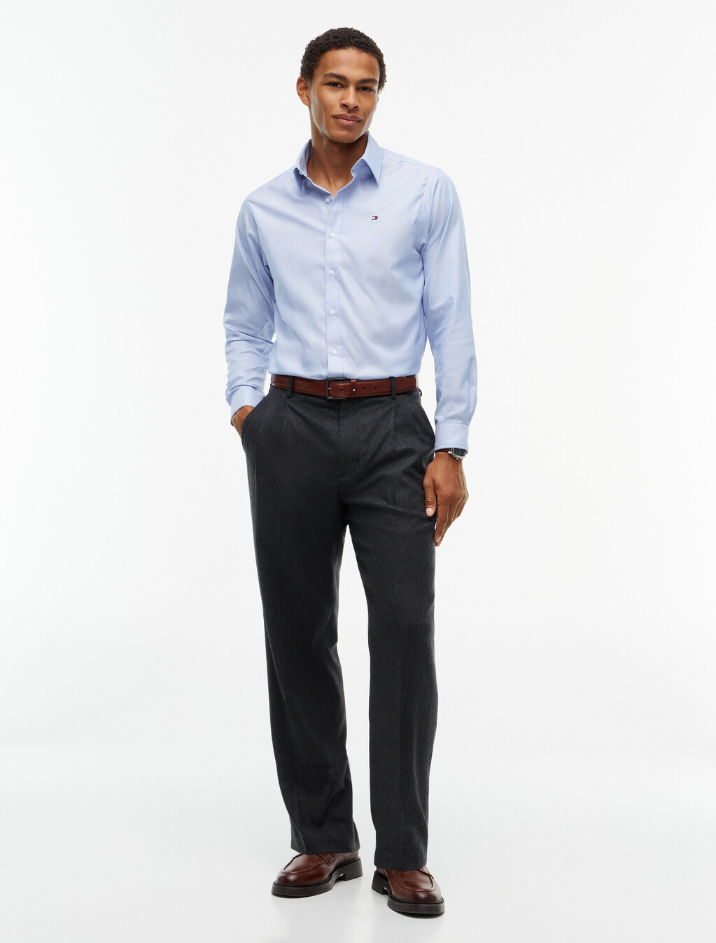 New York Label Regular Fit Non-Iron Stripe Shirt, Brilliant Navy / White, hi-res