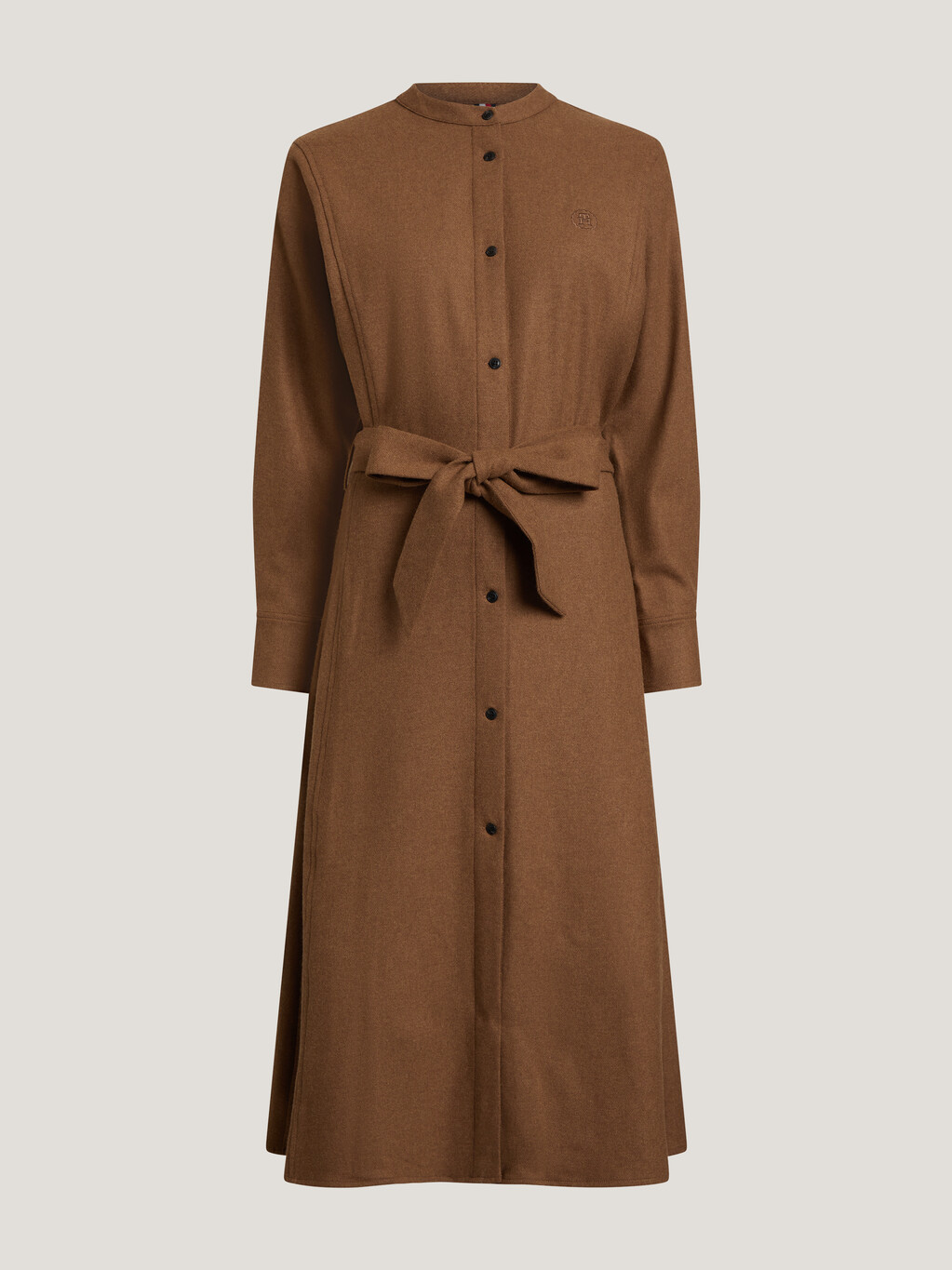 Wool Midi Shirt Dress, Natural Cognac, hi-res