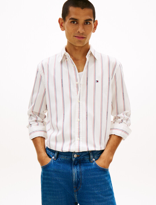 Regular Fit Logo Pinstripe Jacquard Shirt