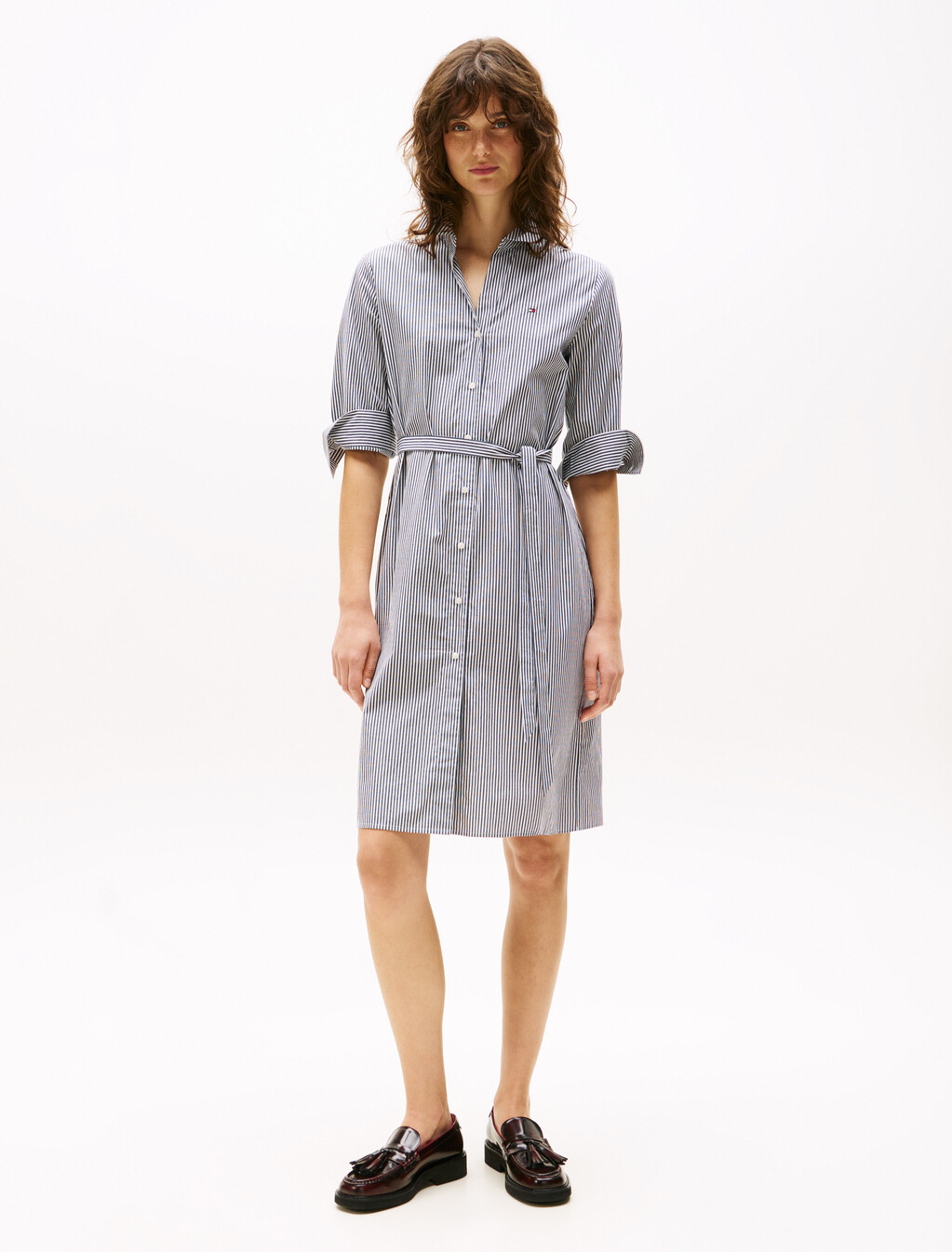 Asia Fit 3/4 Sleeve Shirt Dress, Classic Ithaca/ Dark Night Navy, hi-res