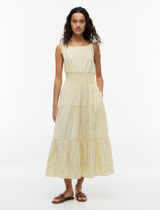 Self-Tie Strap Smock Midi Dress