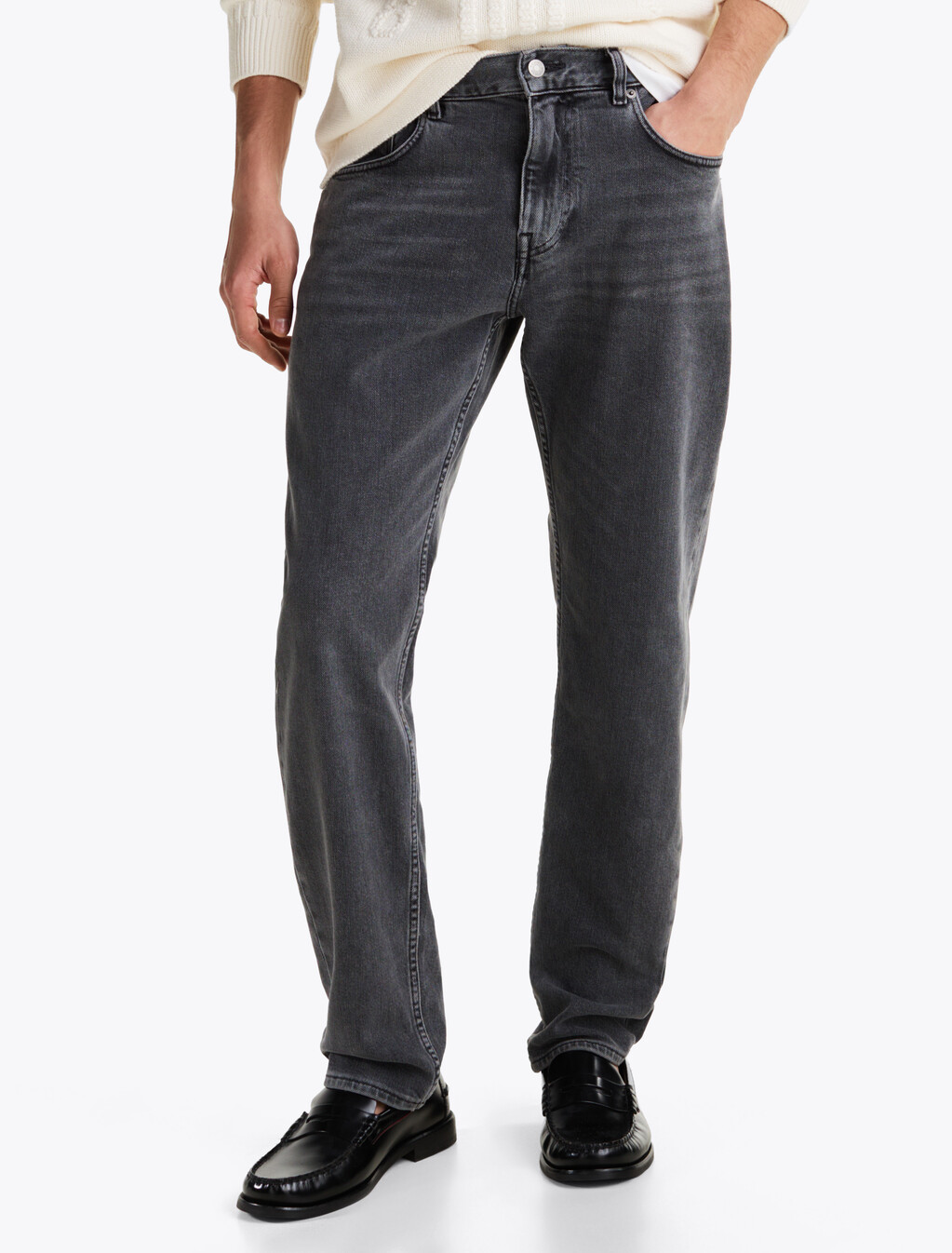 Whiskered Straight Tapered Leg Jeans, Trevor Grey, hi-res