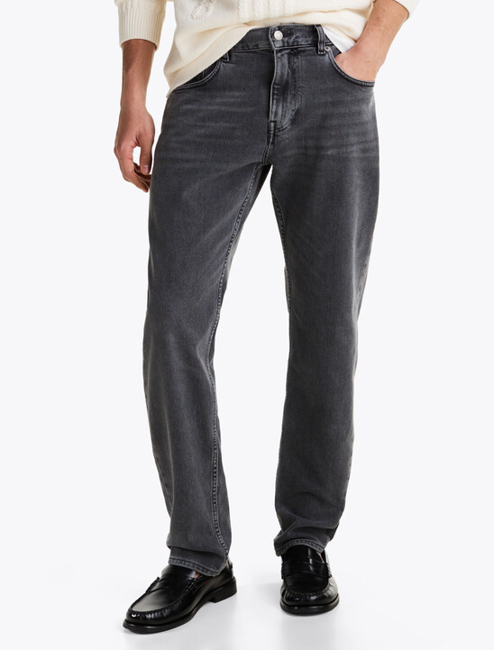 Whiskered Straight Tapered Leg Jeans