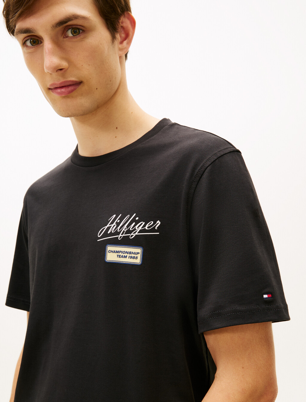 Textured Logo Crew Neck T-Shirt, Black, hi-res