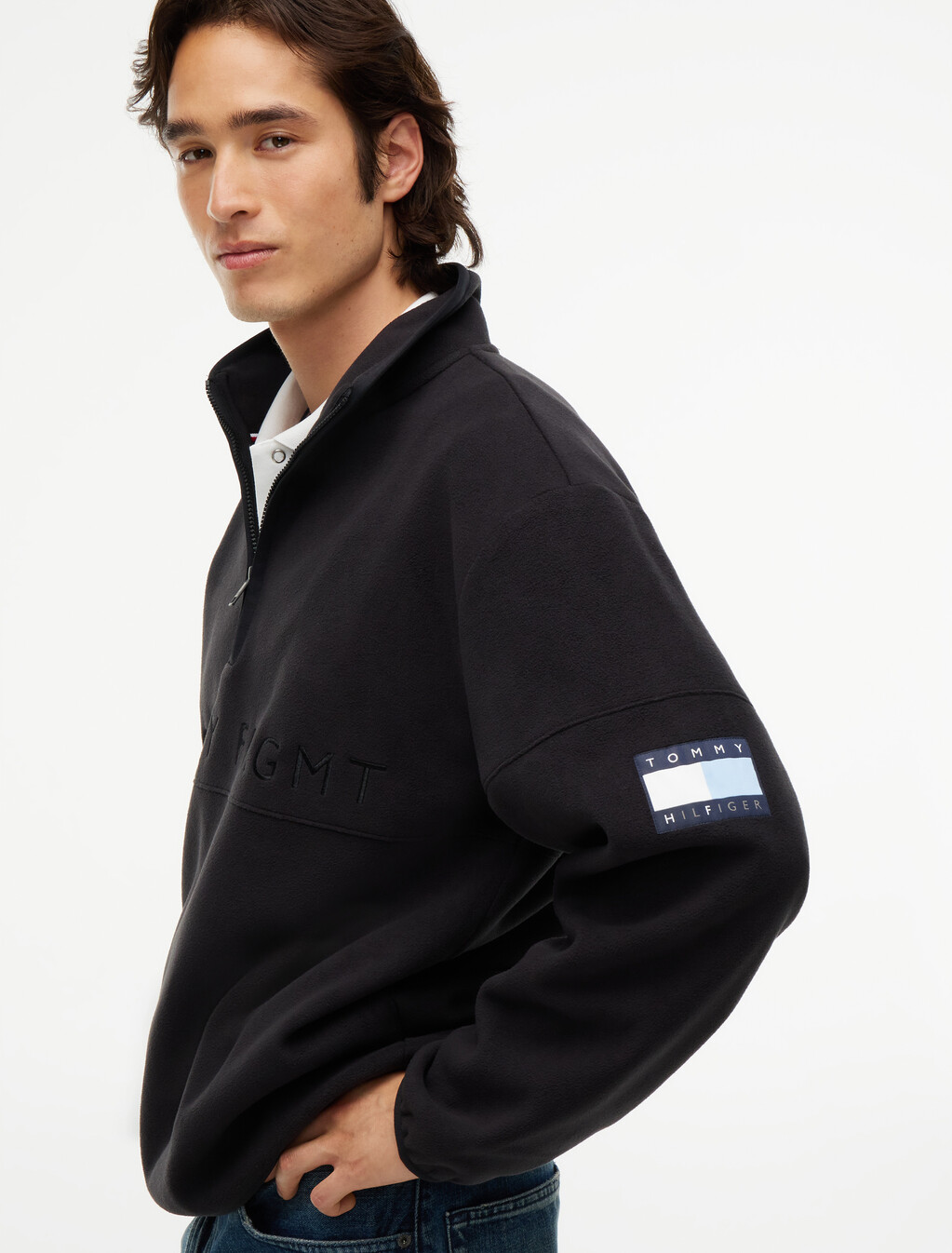 Polar Fleece Quarter-Zip Sweatshirt, Black, hi-res