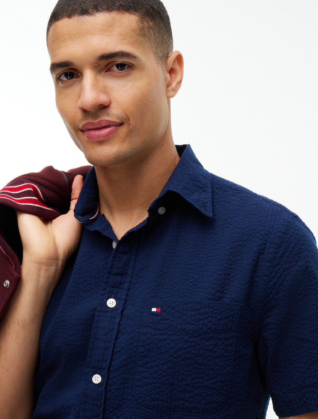 Regular Fit Seersucker Short Sleeve Shirt, Carbon Navy, hi-res