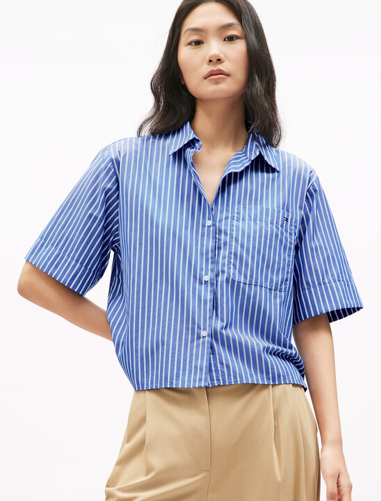 Poplin Boxy Short Sleeve Shirt, Stacking Stp/ Verona Blue Poplin Boxy Short Sleeve Shirt